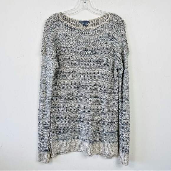 Vince Marled Open Knit Drop Shoulder Tunic Length Cotton Linen Silk Sweater XS - Picture 11 of 12